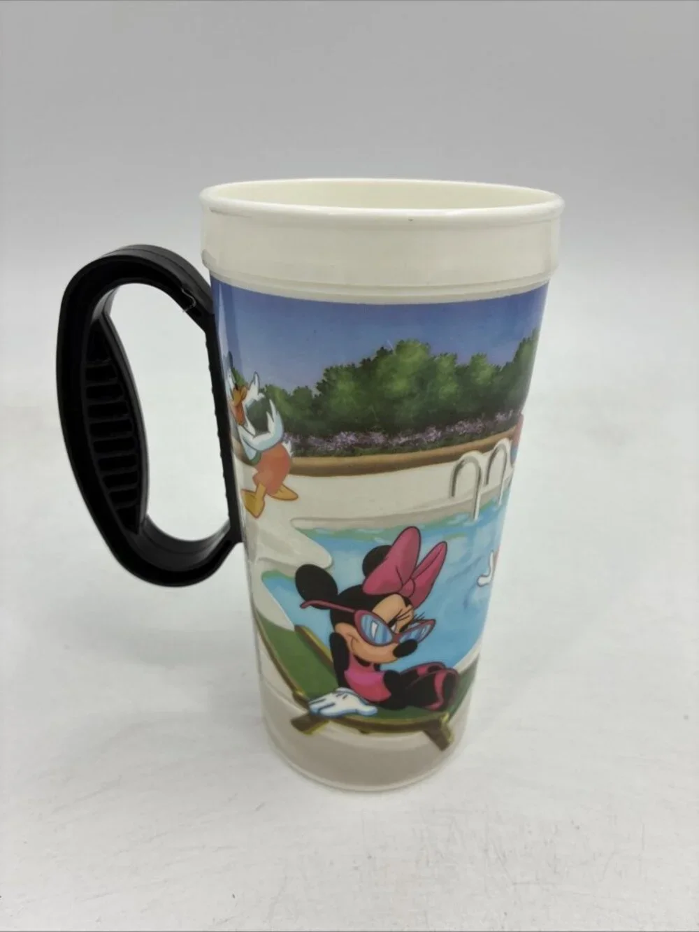 Disney Parks Mickey Minnie Donald Duck Souvenir Travel Cup Mug Black Handle